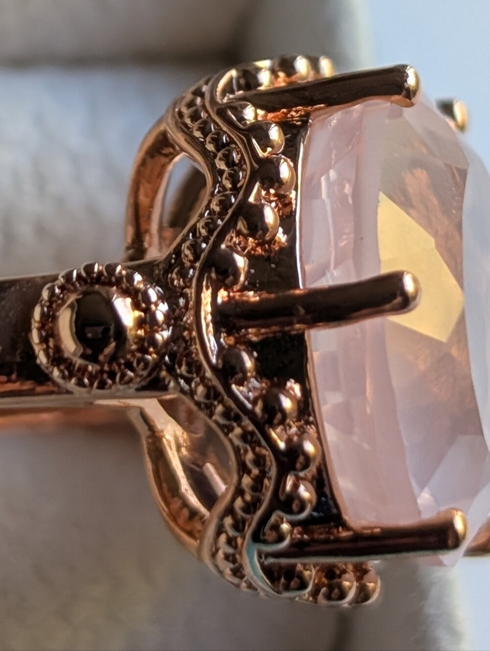 Rose Quartz In Copper Statement Ring - Picture 2 of 6